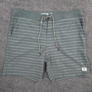 Katin Board Shorts Mens 34 Green Striped Hybrid Outdoor Swim Hiking Casual